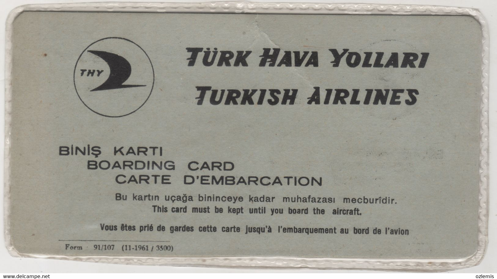 TURKISH AIRLINES BOARDING CARD VERY RARE - Welt