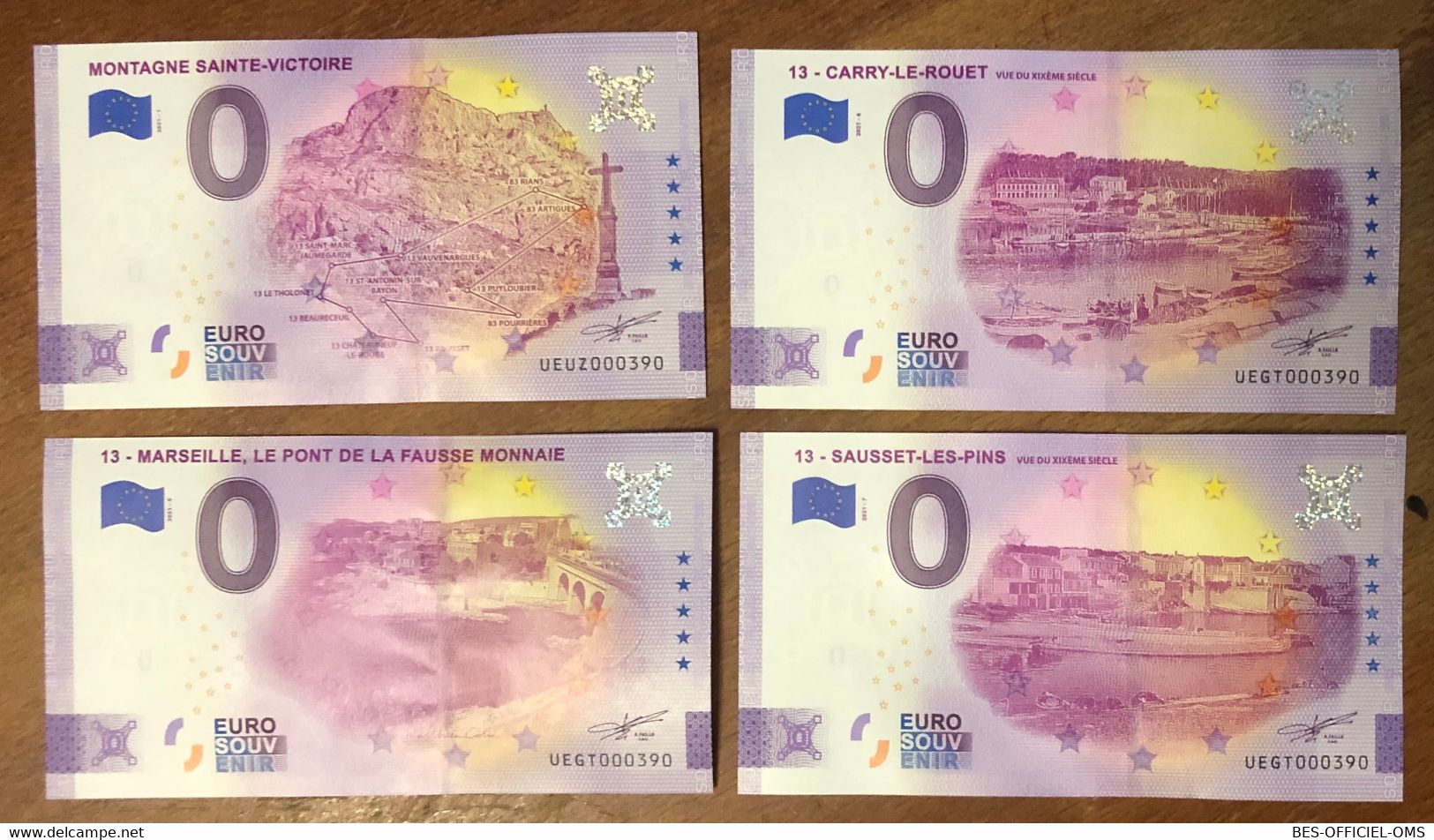 2021 LOT 4 BILLETS 0 EURO SOUVENIR CARRY + SAUSSET + STE-VICTOIRE + MARSEILLE NORMAL PAPER MONEY 0 EURO SCHEIN BANKNOTE - Privatentwürfe