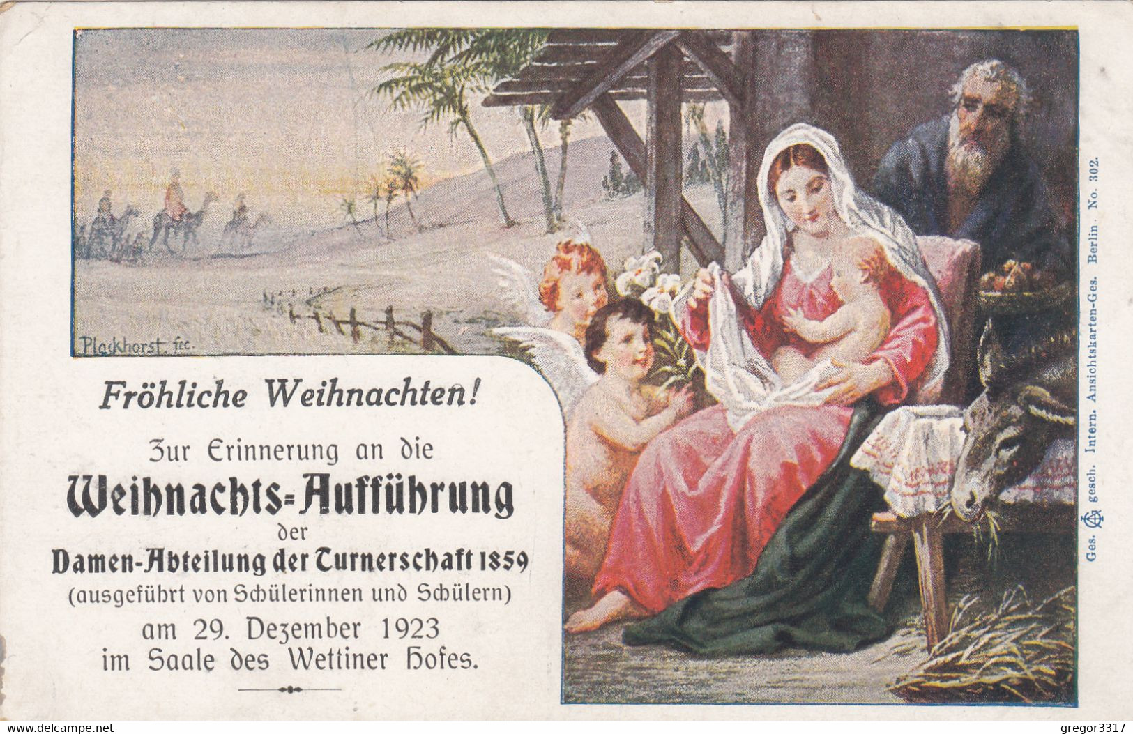 6965) Plockhorst Sign.- Weihnachstaufführung Damen Abteilung Turnerschaft 1859 Am 29.12.1923  WETTIN Wettiner Hof - - Wettin
