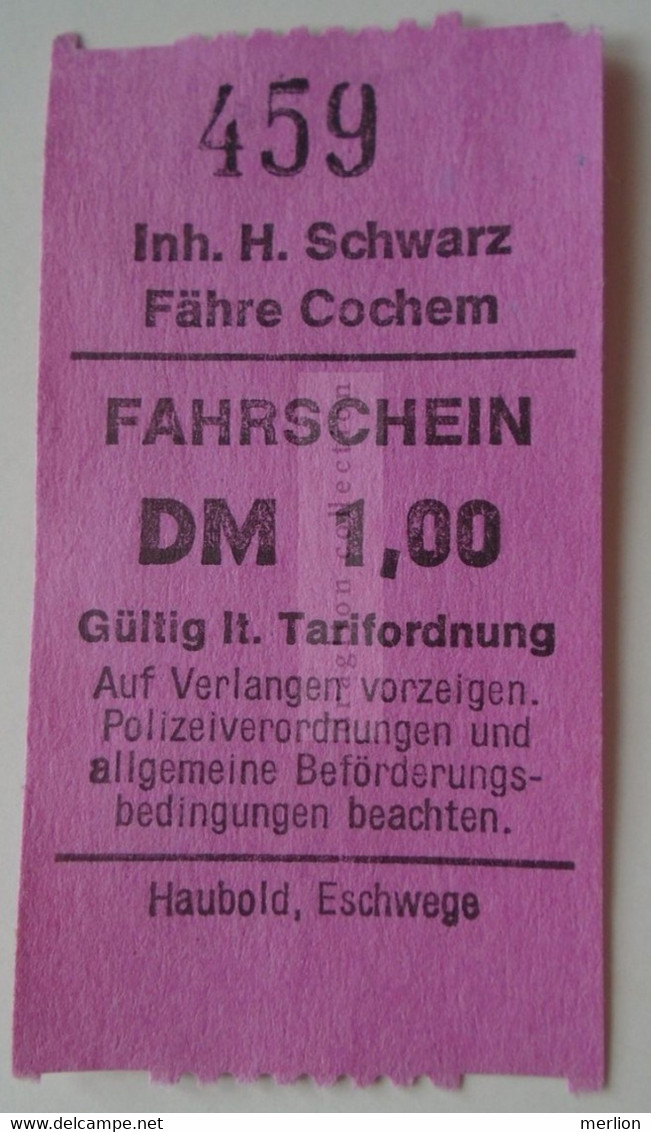 DT013  Inh. H.Schwarz - Fähre Cochem - Farschein  DM 1.00   Mosel - Schiffe  Bateau - Europe