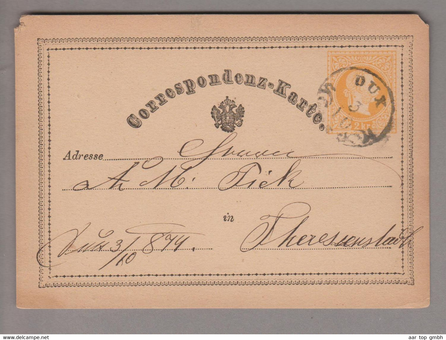 Tschechien Heimat Dux (Duchcov) 187?-03-10 Auf 2 Kr. Ganzsache Nach Theresienstadt - ...-1918 Prefilatelia