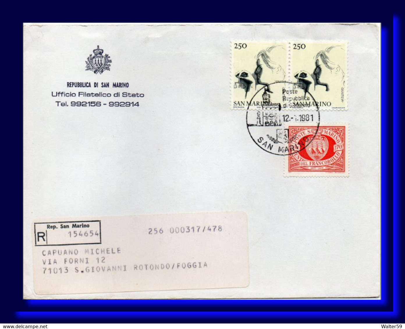 1981 San Marino Saint Marin Registered Letter Sent To Italy NOT PHILATELIC Recommandee Lettre - Briefe U. Dokumente