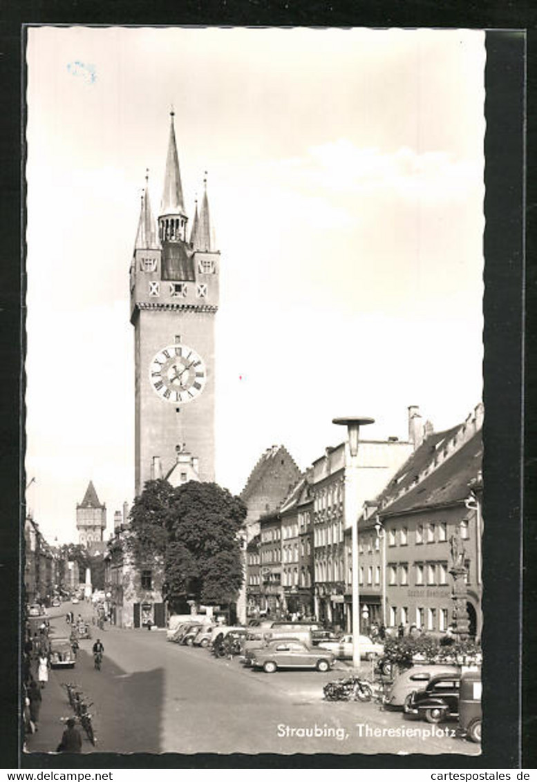 AK Straubing, Theresienplatz Mit Gasthof Seethaler Und Geschäften - Straubing