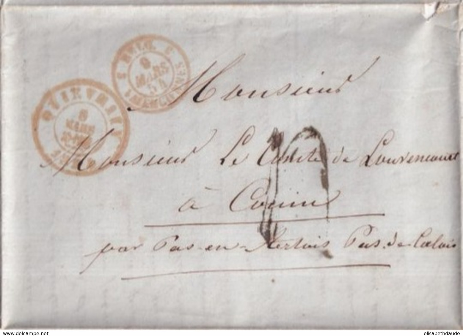 1854 - ENTREE BELGIQUE Par VALENCIENNES 3 - LETTRE De QUIEVRAIN SUP ! => COUIN PRES De PAS EN ARTOIS - Marques D'entrées