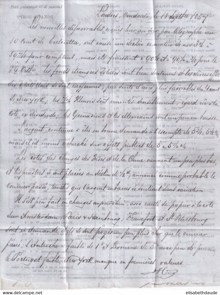 1857 - GB - ENTREE ANGLETERRE Par BUREAU AMBULANT CALAIS D - LETTRE PORT PAYE De LONDRES => LYON - Entry Postmarks