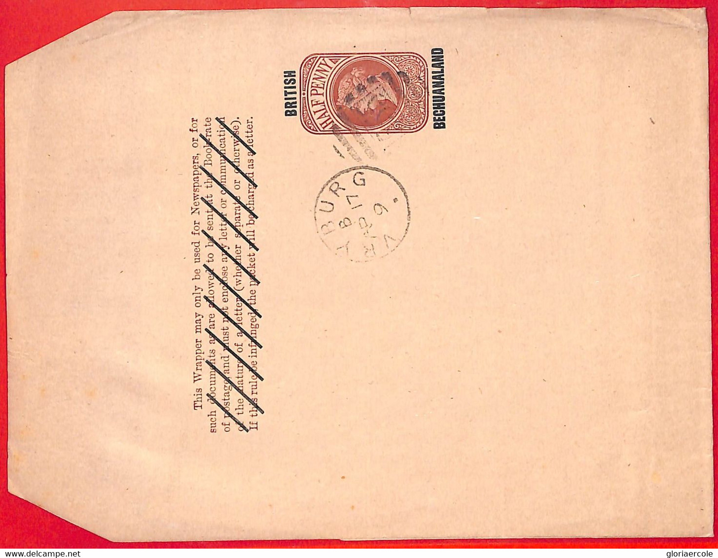 Aa3740 -  BRITISH BECHUANALAND - Postal History - Postmarked STATIONERY WRAPPER - 1885-1895 Colonia Britannica