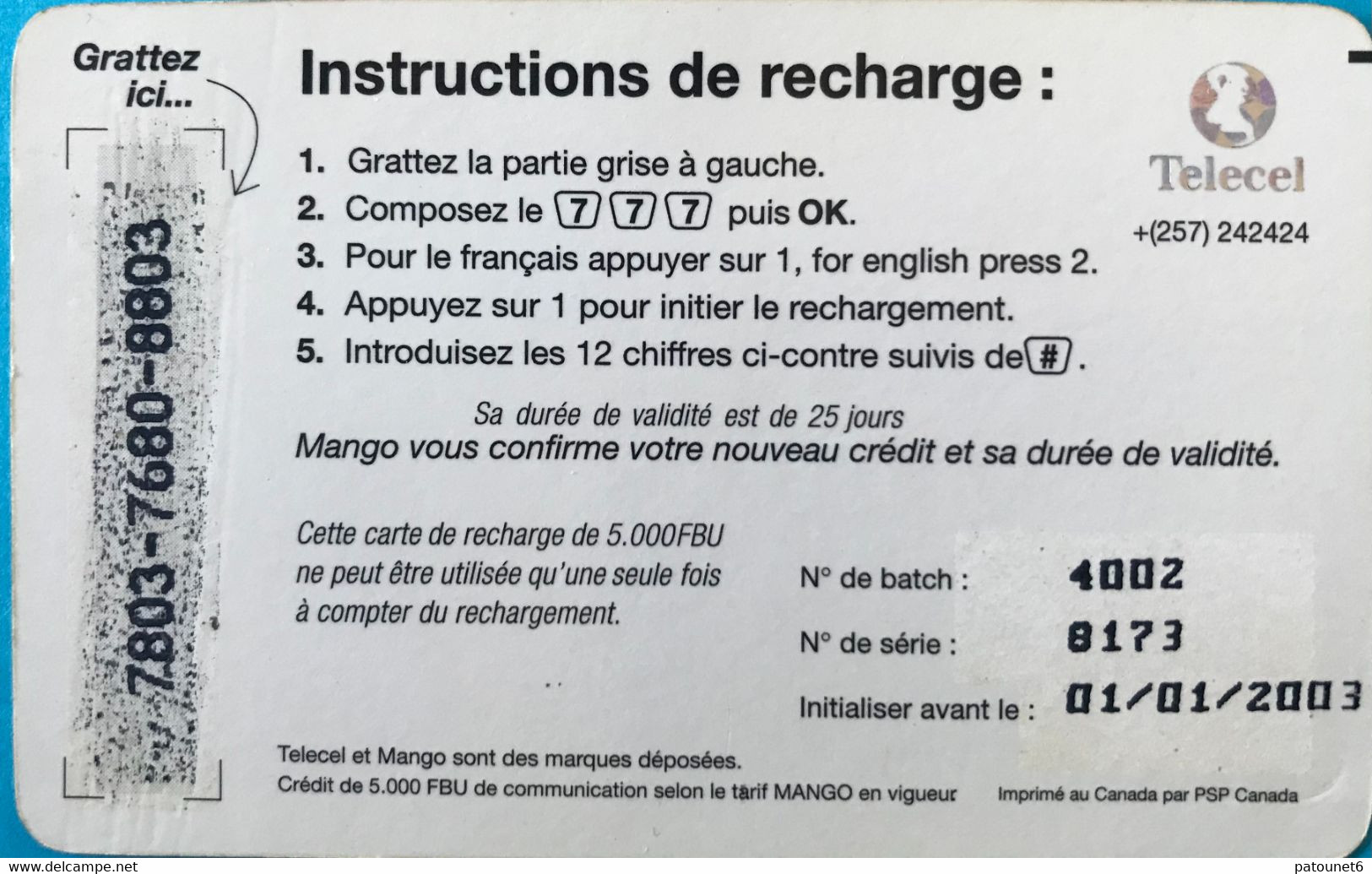Instructions de recharge