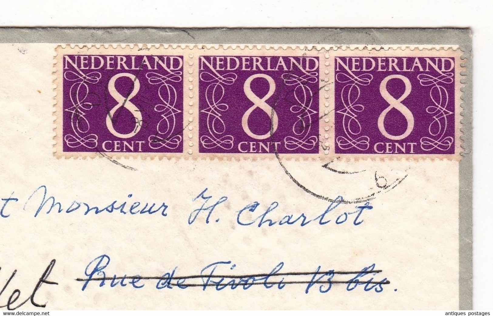 Pays Bas Delft 1965 Van Vierzen Nederland 8 Cent Bande De 3 Pour Bordeaux Redirigé à Paris Anniversaire Sécurité Sociale - Storia Postale