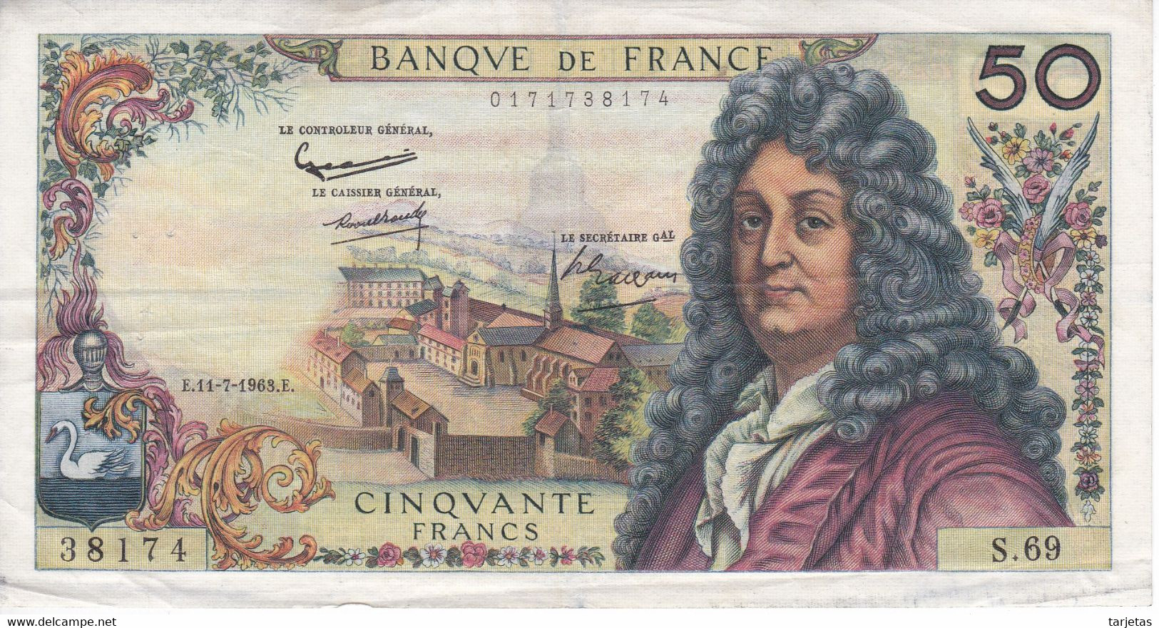 BILLETE DE FRANCIA DE 50 FRANCS DEL 11-7-1963  (BANKNOTE) - 50 F 1962-1976 ''Racine''