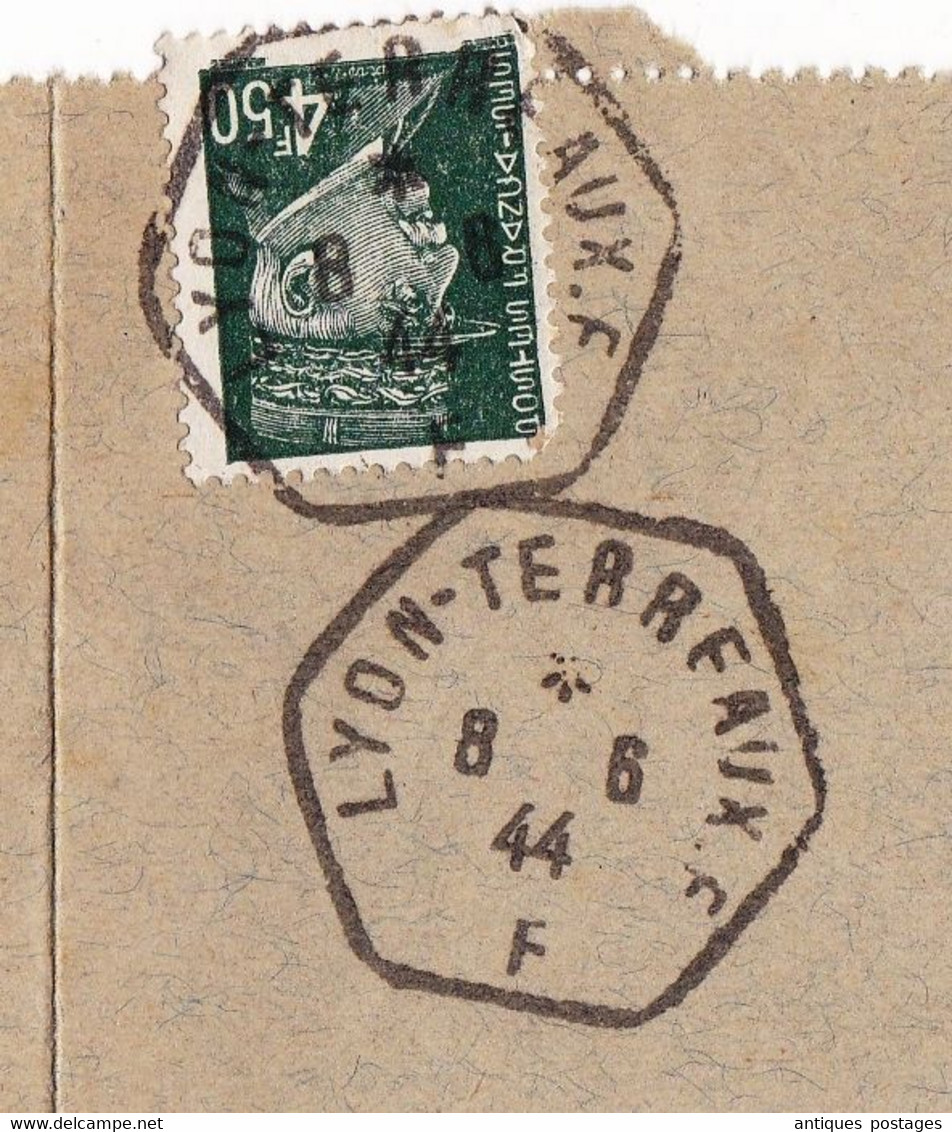 Lettre Recommandée 1944 Lyon Terraux Rhône Pétain 4f50 Émile Goyard Huissier Maison Helies - 1941-42 Pétain