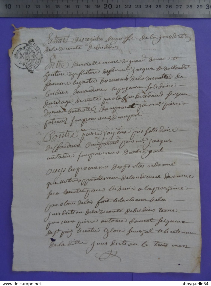 1768 GENERALITE DE BOURGES Papier Timbré N°191 "1 SOL 3 DEN" Vicomté De Bridiers La Souterraine Creuse Anne Vignaud - Matasellos Generales