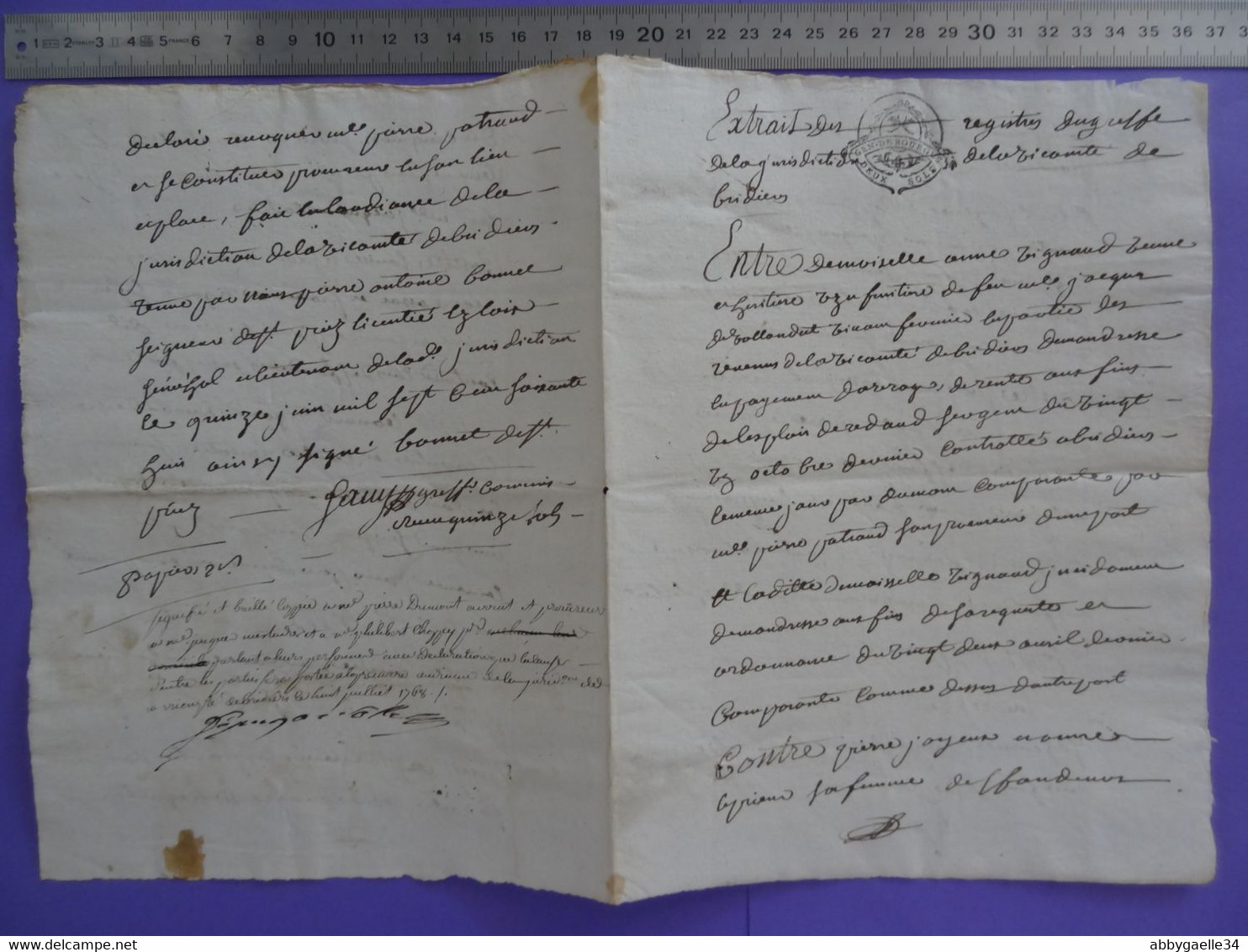 1768 GENERALITE DE BOURGES Papier Timbré N°192 "DEUX SOLS" Vicomté De Bridiers La Souterraine Creuse Anne Vignaud - Algemene Zegels