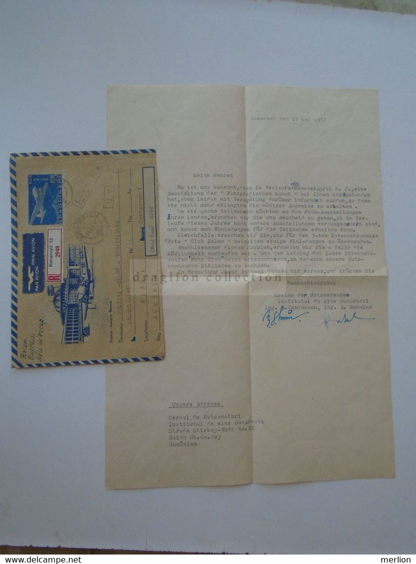 D181405 Romania  Expres Registered  Airmail  Postal Stationery Cover Cut  Bucuresti 1957  Tarom Baneasa Sent To Vienna - Covers & Documents