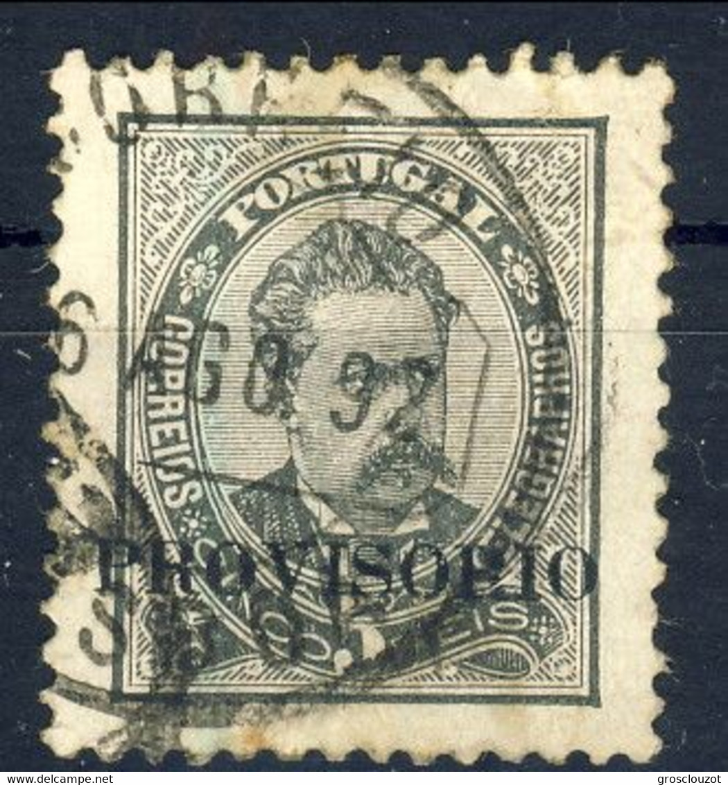 Portogallo 1892, Unif. N. 78 F. 5 Nero Grigio Con Sovrastampa Provisorio, Usato Cat € 12 - Gebraucht