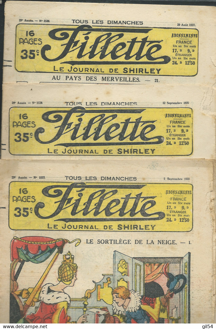 FILLETTE, Le Journal De Shirley , Lot De 4 N° 1537,1538,1536,1534 Année 1937  -  FAU 99 - Fillette