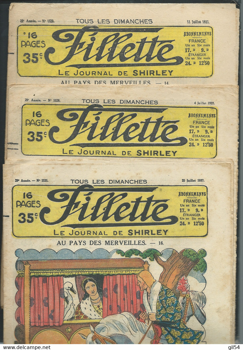 FILLETTE, Le Journal De Shirley , Lot De 4 N° 1529,1528,1531,1532 Année 1937  -  FAU 100 - Fillette