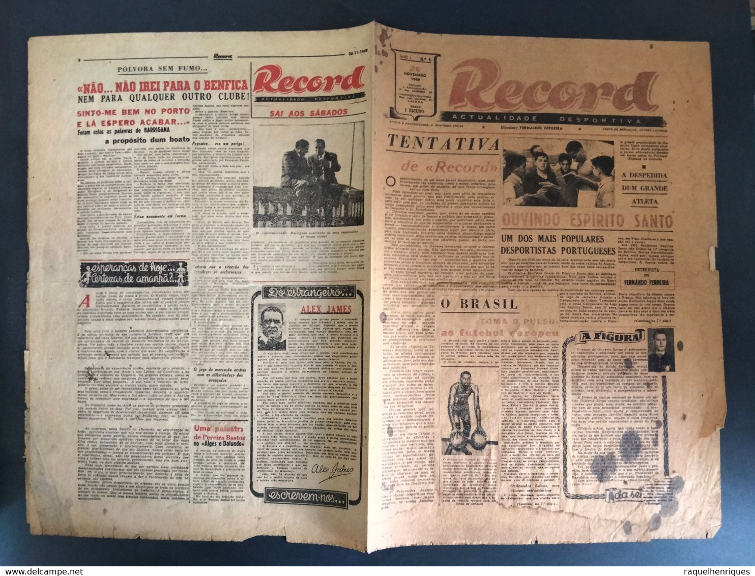 JORNAL RECORD Nº 1 - 26 De NOVEMBRO 1949 - 8 PAGINAS DESDOBRAVEL - RARO - Sport