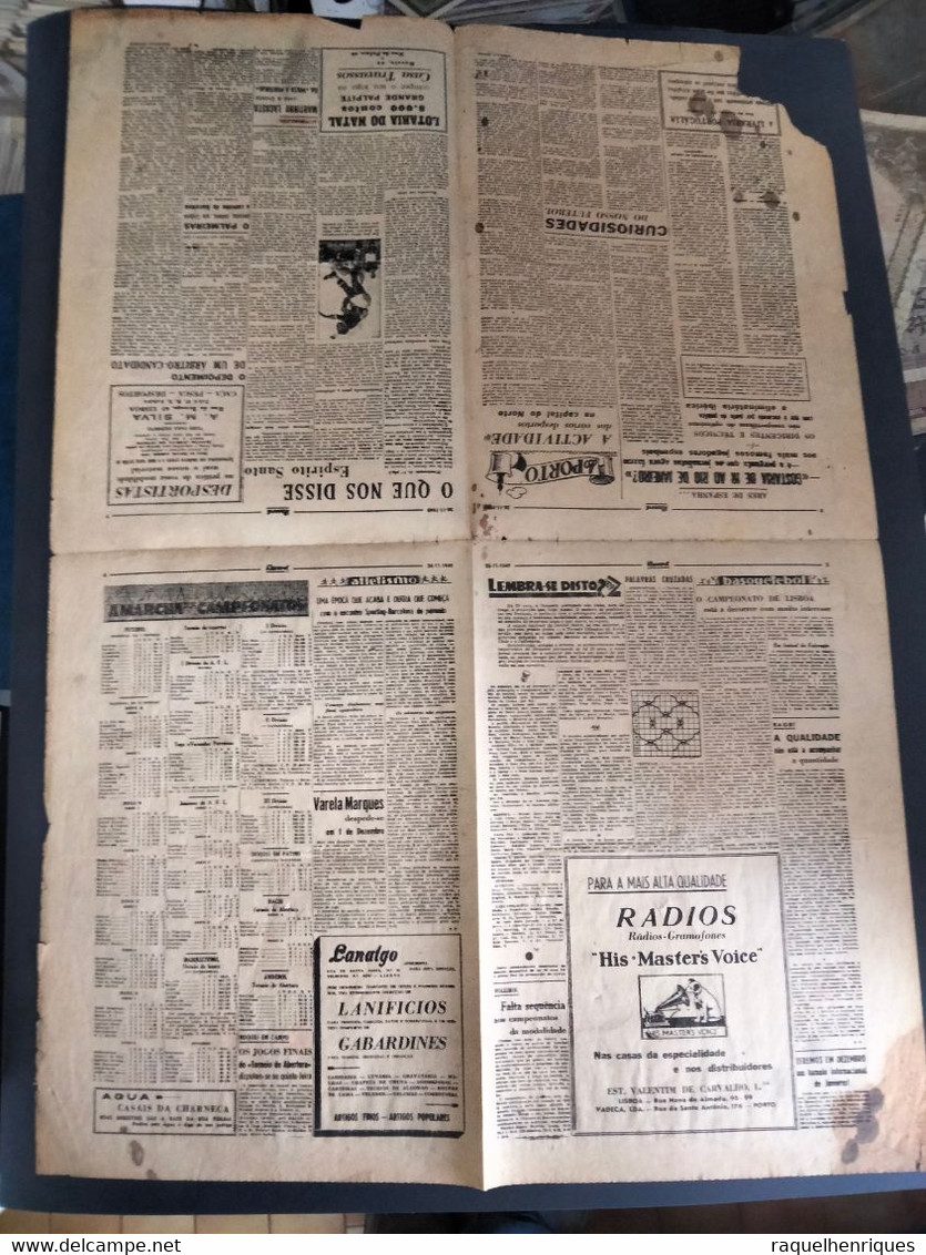 JORNAL RECORD Nº 1 - 26 de NOVEMBRO 1949 - 8 PAGINAS DESDOBRAVEL - RARO