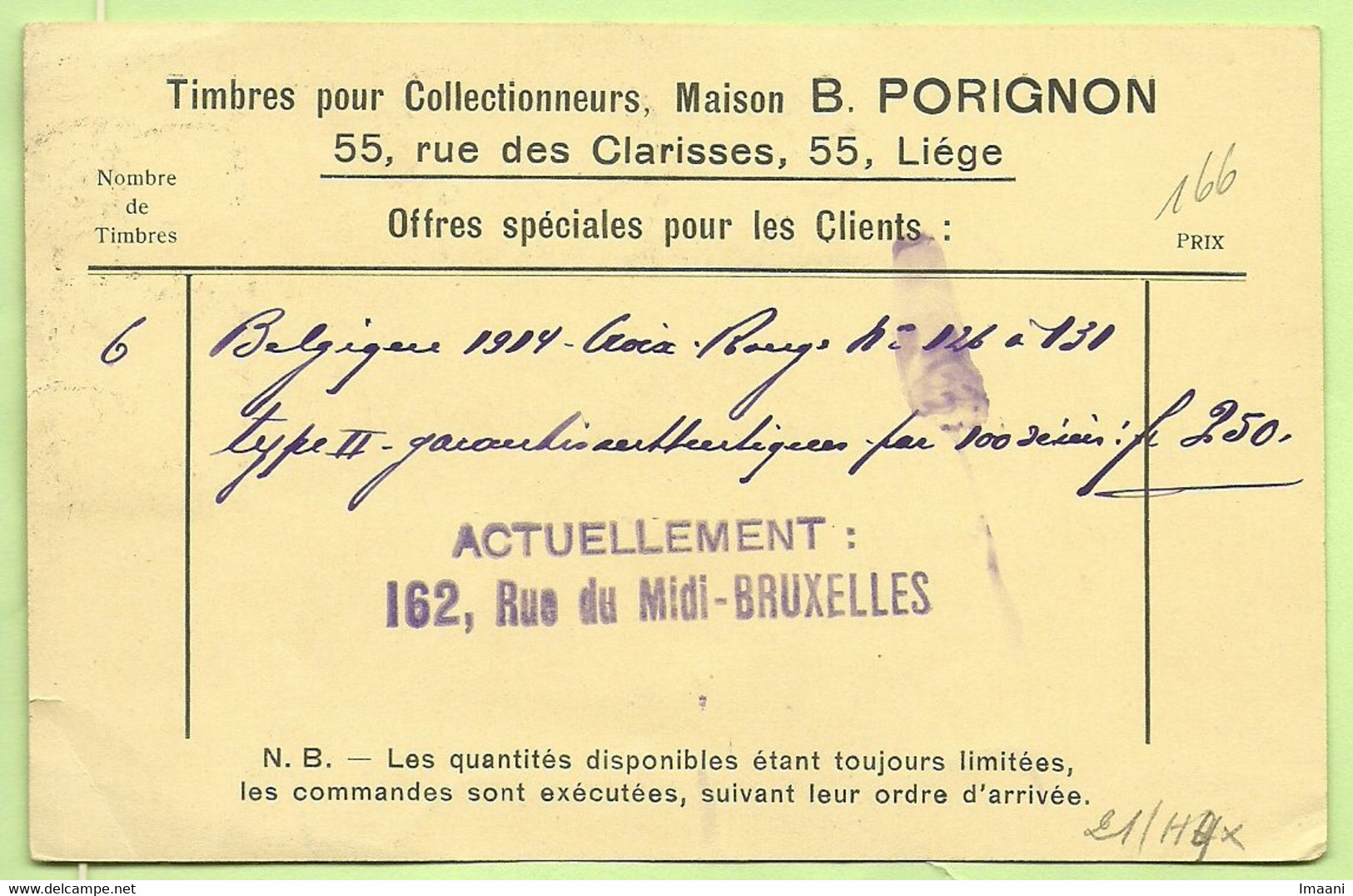 166 (x5) Op IMPRIME (drukwerk) Stempel BRUXELLES Naar Berne (Suisse) (3555 - 1919-1920  Re Con Casco