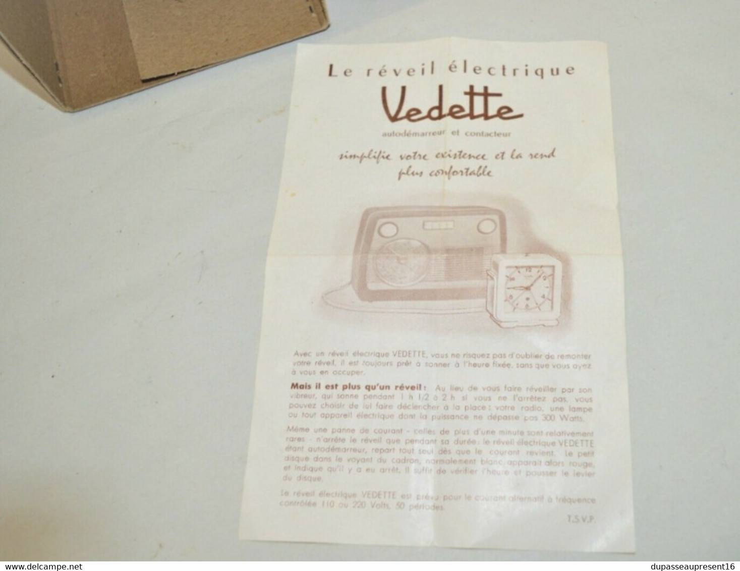 ANCIENNE BOITE CARTON REVEIL VEDETTE ELECTRIQUE CONTACTEUR Avec Notice Vide XXe SANS REVEIL COLLECTION - Réveils