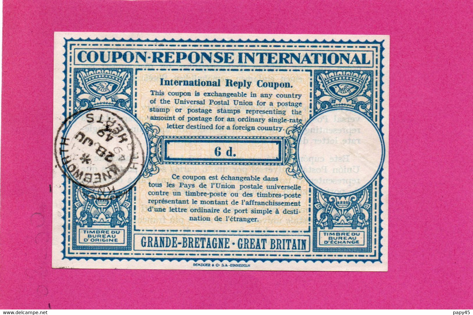 COUPON - REPONSE    INTERNATIONAL     GRANDE - BRETAGNE    Cad   KNEBWORTH  HERTS - Coupons-réponse