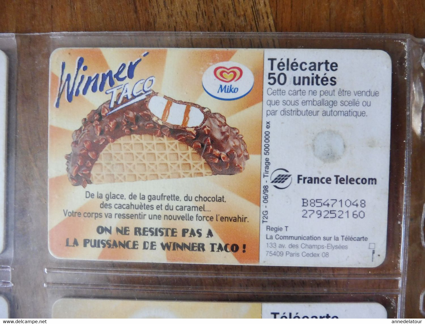 8 télécartes   (  McMORNING, WINNER TACO, Cracker Belin, Milka Lila Pause, nouveau Cracker Belin  )  FRANCE TELECOM