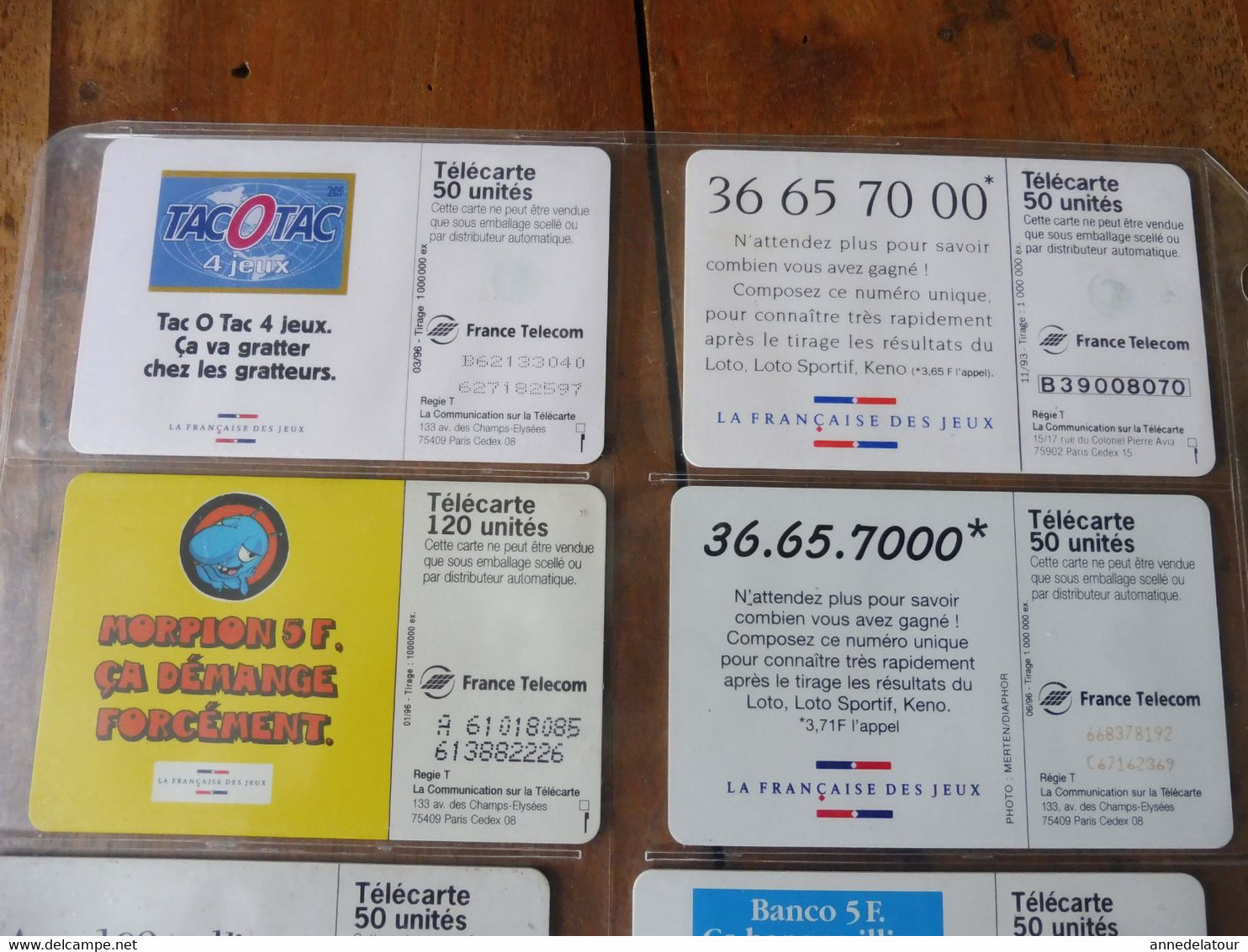 10 télécartes (jeux à gratter) FRANCE TELECOM  -> 100 millions, Morpion, Keno, Banco, Loto sportif, TacOtac, Super Loto