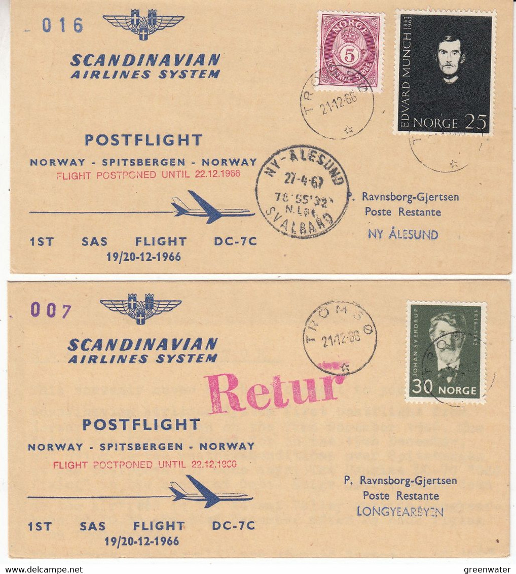 Norway 1966 Postflight Norway-Spitsbergen-Norway 2 Covers Ca Tromso 21.12.66 (53212) - Sonstige & Ohne Zuordnung