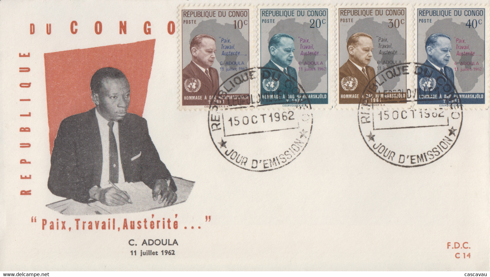 Enveloppe  FDC   1er  Jour  CONGO   Hommage  à   Dag  HAMMARSKJÖLD  1962 - Dag Hammarskjöld