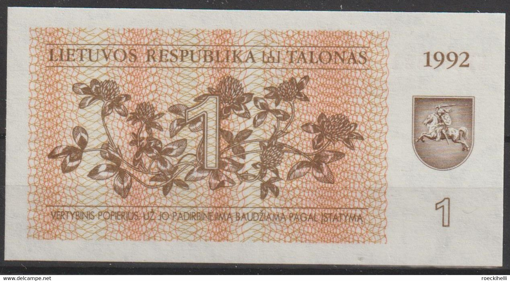 1992 - LITAUEN - Banknote 1 Talonas - Lituanie