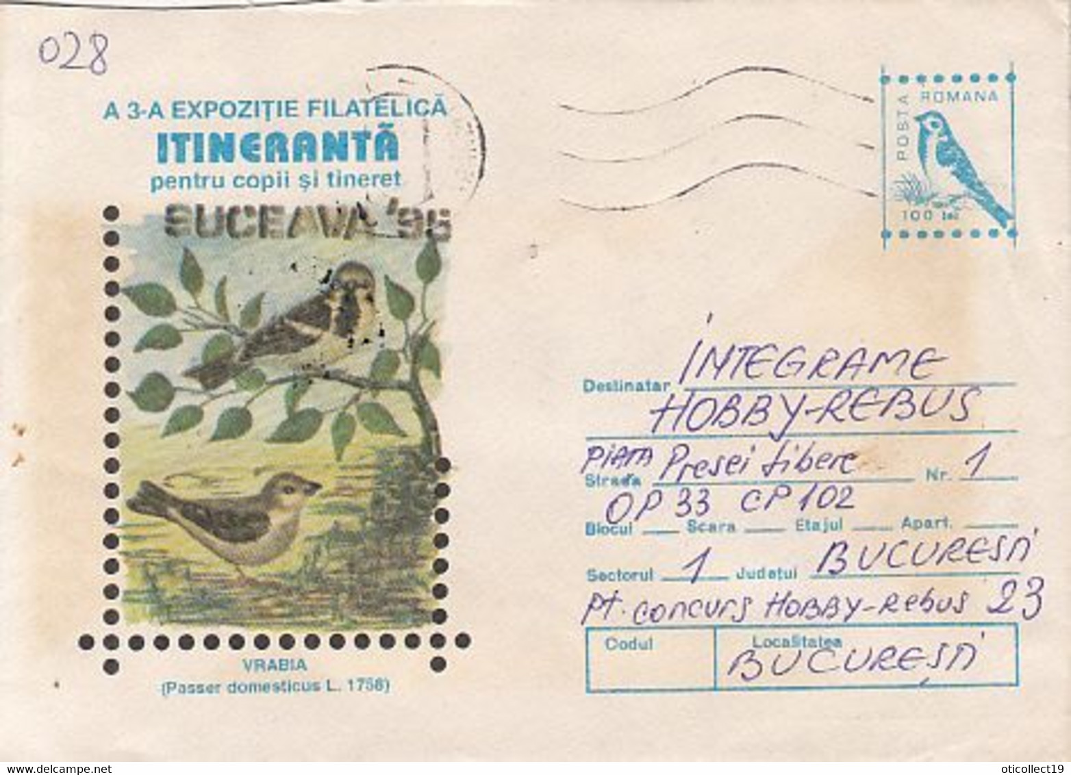 ANIMALS, BIRDS, HOUSE SPARROW, COVER STATIONERY, 1996, ROMANIA - Spatzen