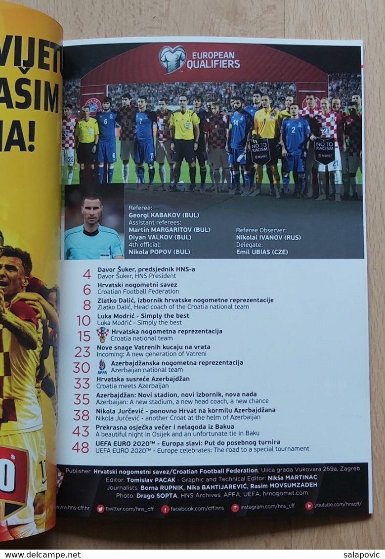 CROATIA Vs Azerbaijan - 2020 UEFA EURO Qualifications FOOTBALL CROATIA FOOTBALL MATCH PROGRAM - Libri