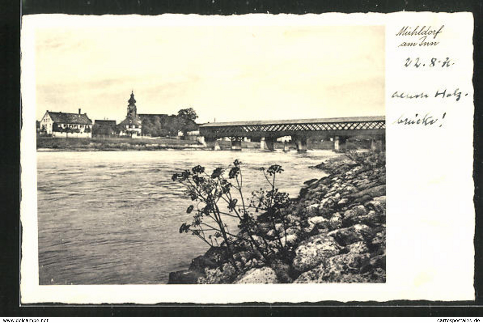 AK Mühldorf A. Inn, Flusspartie Mit Brücke Und Häusern - Mühldorf