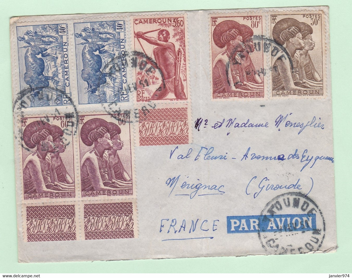 Lettre 1951 Cameroun Yaoundé Pour Mérignac Gironde, 10 Timbres - Briefe U. Dokumente