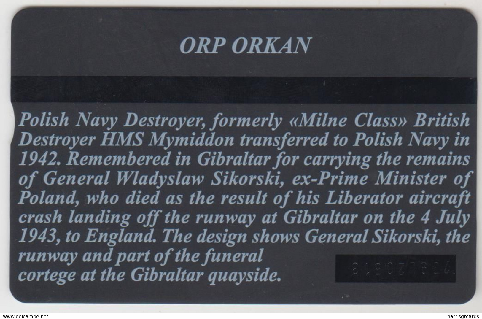 GIBRALTAR - Polish Warship Orkan, 25 U, 01/97, CN:709L,  Tirage 3.000, Used - Gibilterra