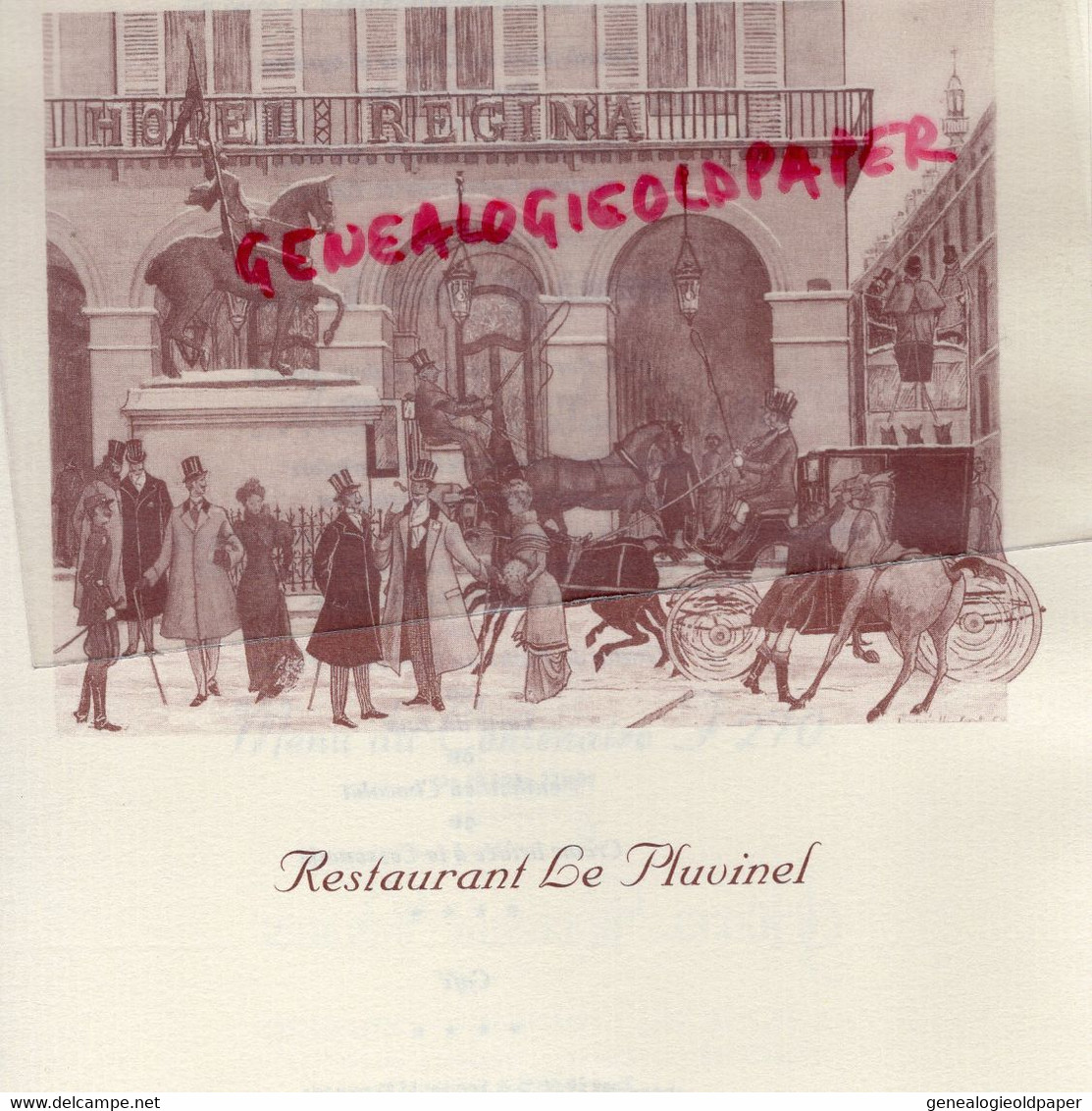 75- PARIS- RARE MENU HOTEL REGINA-2 PLACE PYRAMIDES- RESTAURANT LE PLUVINEL - Menus