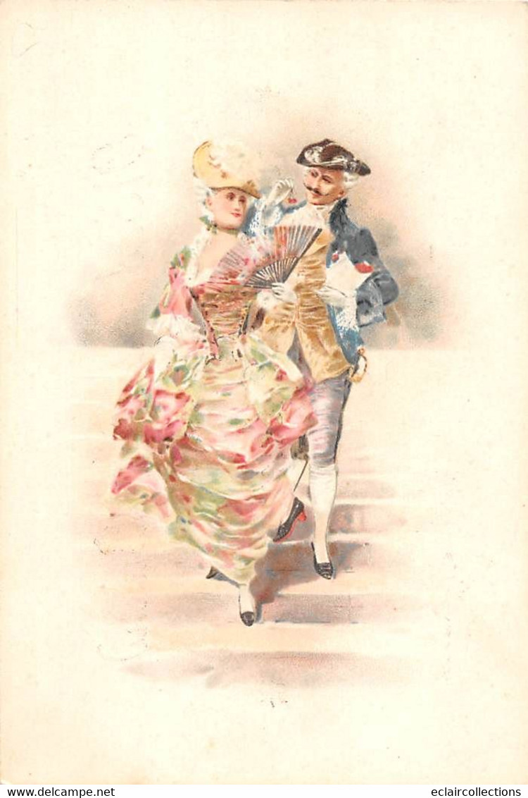 Thème:   Danse  18 ème   Couple.  Série de 4 cartes dessinées  Edition Briand 72 Le Mans   (voir scan)