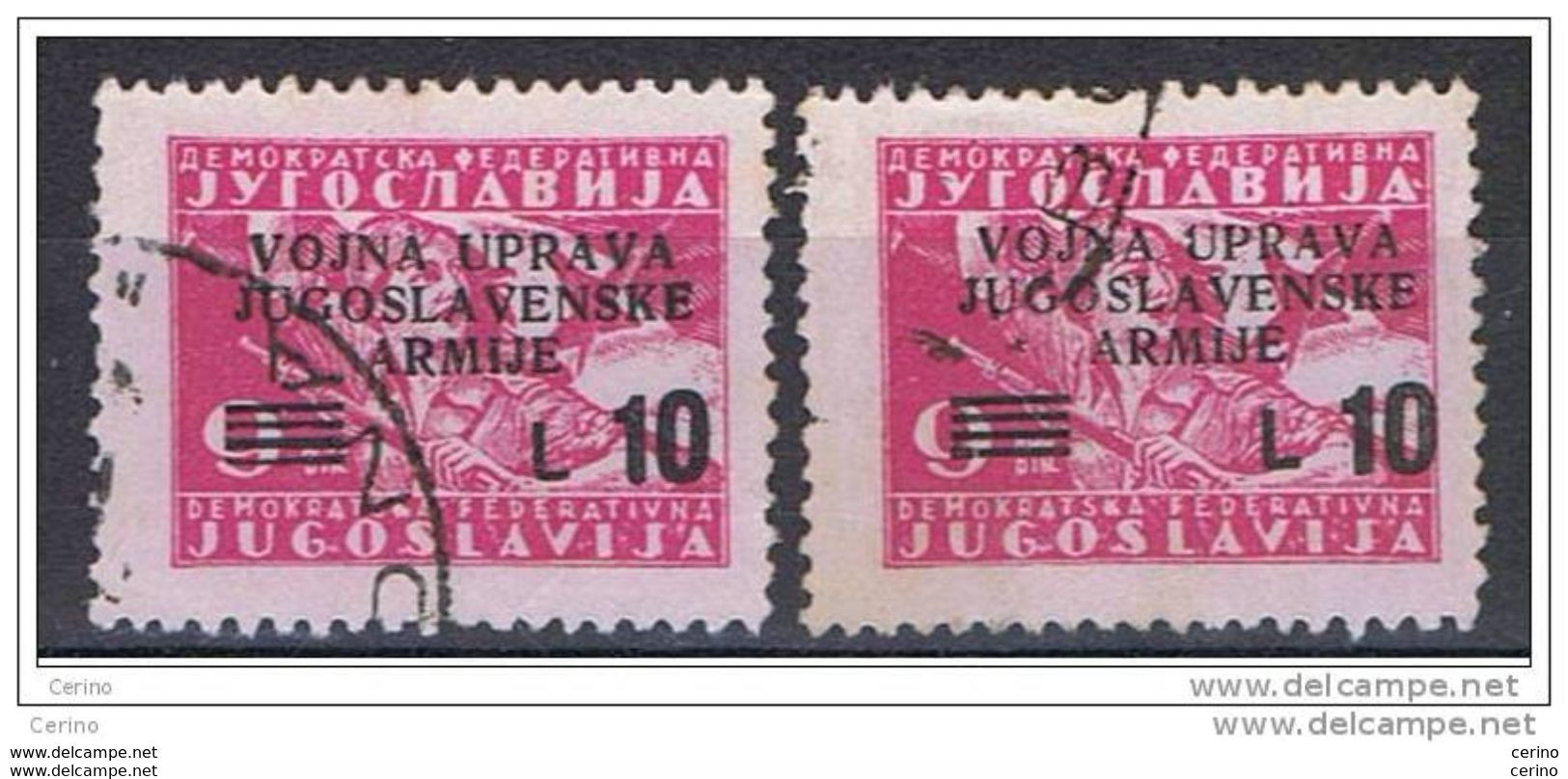 LITORALE  SLOVENO:  1947  OCCUPAZ.  JUGOSLAVA  -  £.10/9 D. ROSA  US. -  RIPETUTO  2  VOLTE  -  SASS. 73 - Occ. Yougoslave: Littoral Slovène