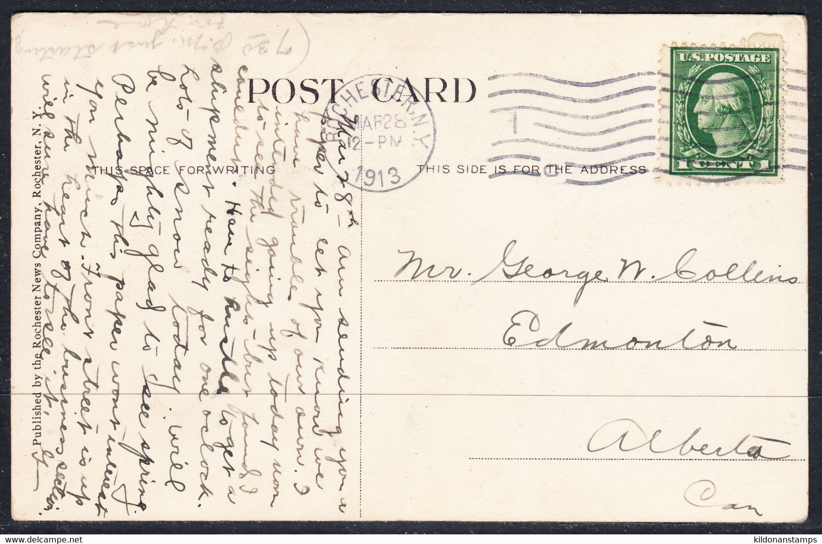 USA Postcard, Postmark Mar 28, 1913 - Cartas & Documentos