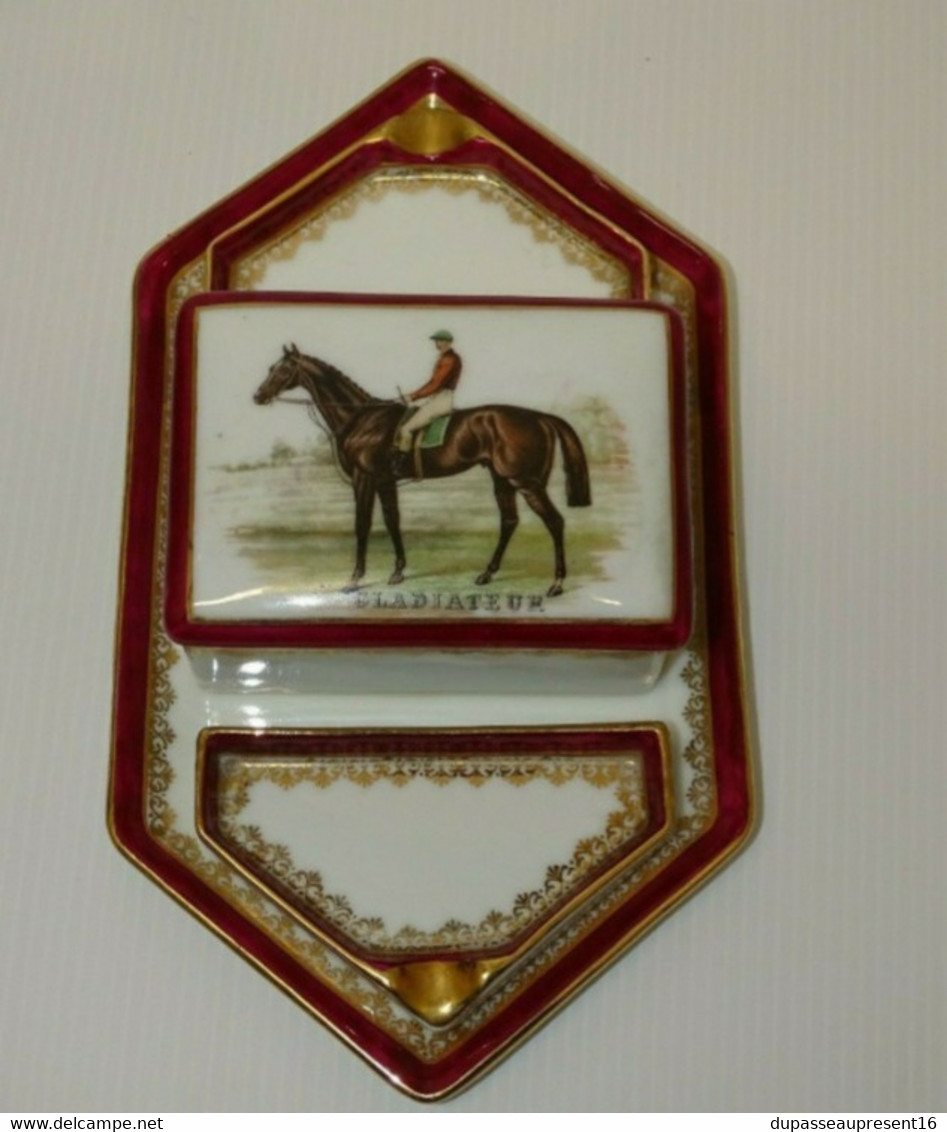 ANCIEN SERVICE DE FUMEUR PORCELAINE BOITE Cigarettes CHEVAL PUR SANG GLADIATEUR Collection Vitrine Déco - Autres & Non Classés