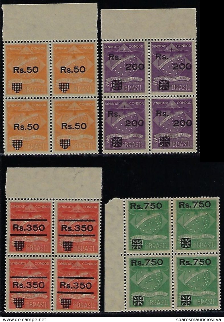 Brazil 1930 Condor Airmail Company Block Of 4 Stamp K-12/15 Provisional Issue 5 Gram Tariffs Complete Series Mint US$366 - Aéreo (empresas Privadas)