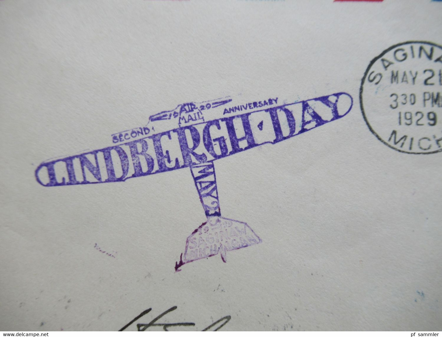 USA Ganzsache Air Mail 21.5.1929 Second Anniversary Lindbergh Day Saginaw Michigan Mit Unterschrift Des Postmaster - Briefe U. Dokumente