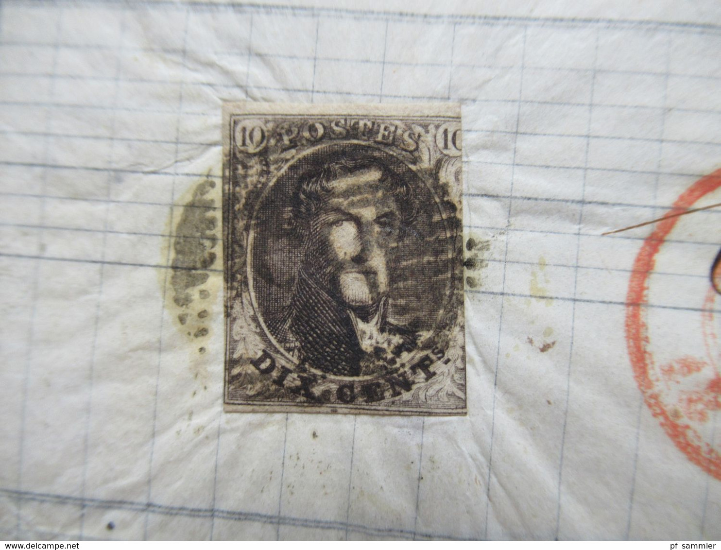 Belgien 1852 Mous Gedruckter Brief Guillochin Fils Mit 2 Roten Stempeln Faltbrief Mit Inhalt - 1849-1850 Médaillons (3/5)