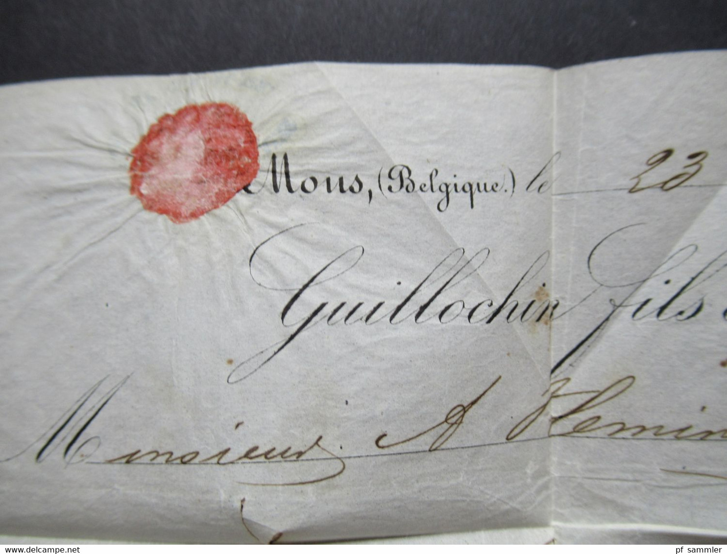 Belgien 1852 Mous gedruckter Brief Guillochin fils mit 2 roten Stempeln Faltbrief mit Inhalt