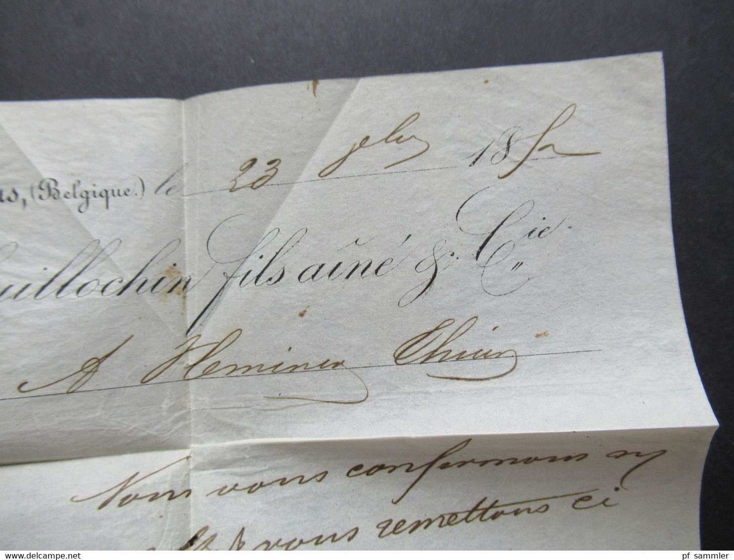 Belgien 1852 Mous gedruckter Brief Guillochin fils mit 2 roten Stempeln Faltbrief mit Inhalt