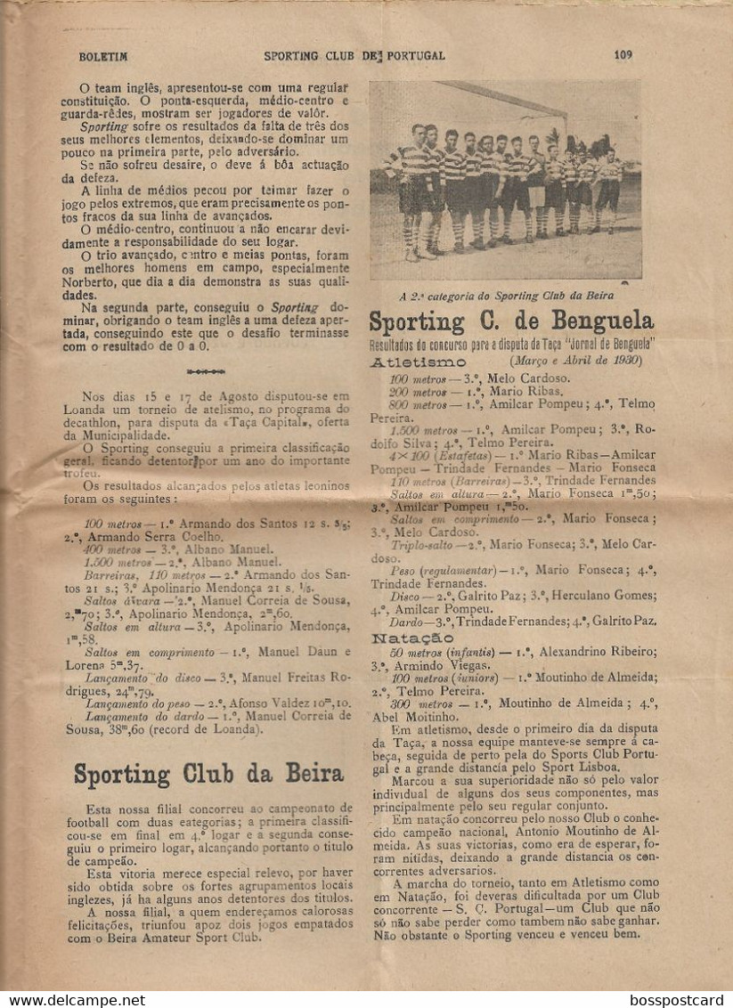 Lisboa - Boletim Do Sporting Clube De Portugal Nº 96, 31 De Dezembro De 1930 (16 Páginas) - Jornal - Futebol - Estádio - Sport