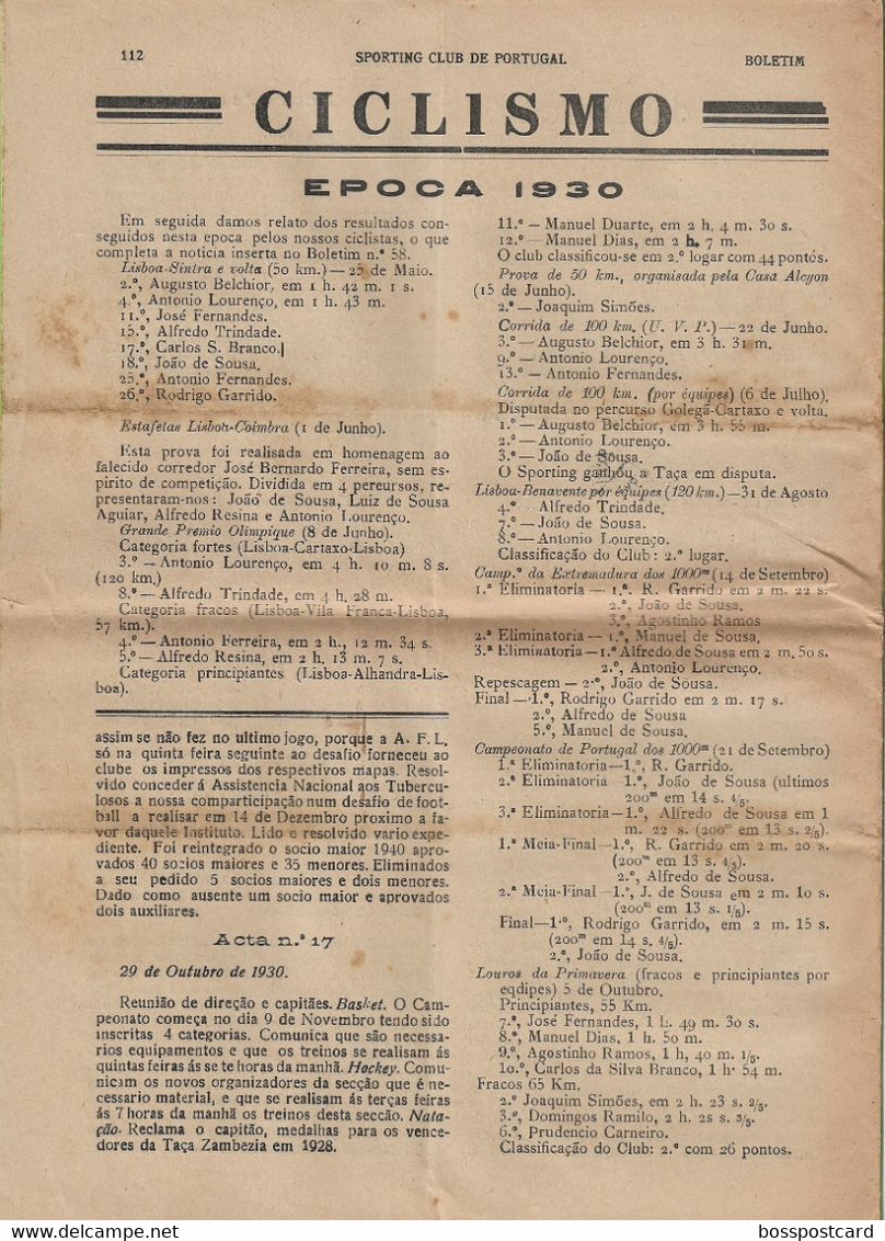 Lisboa - Boletim Do Sporting Clube De Portugal Nº 96, 31 De Dezembro De 1930 (16 Páginas) - Jornal - Futebol - Estádio - Deportes