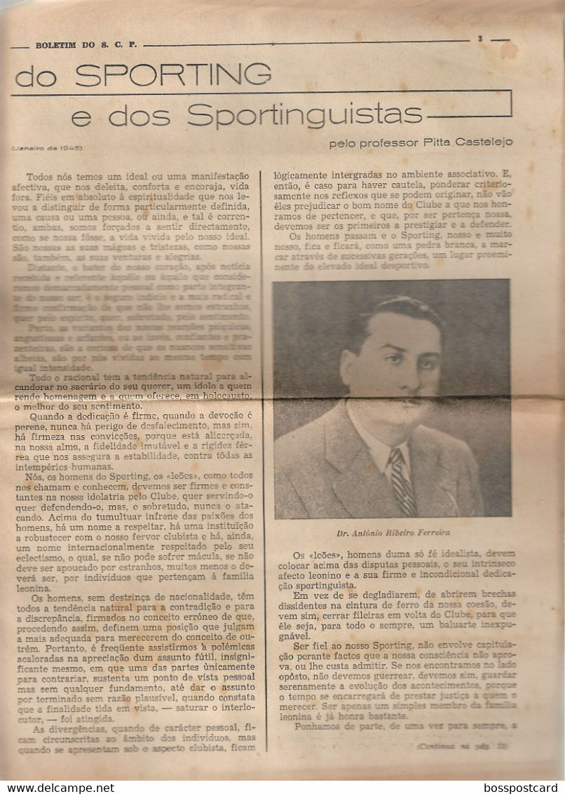 Lisboa - Boletim Do Sporting Clube De Portugal Nº 8, Série IV, Fevereiro De 1945 (16 Páginas) - Jornal - Futebol Estádio - Sport