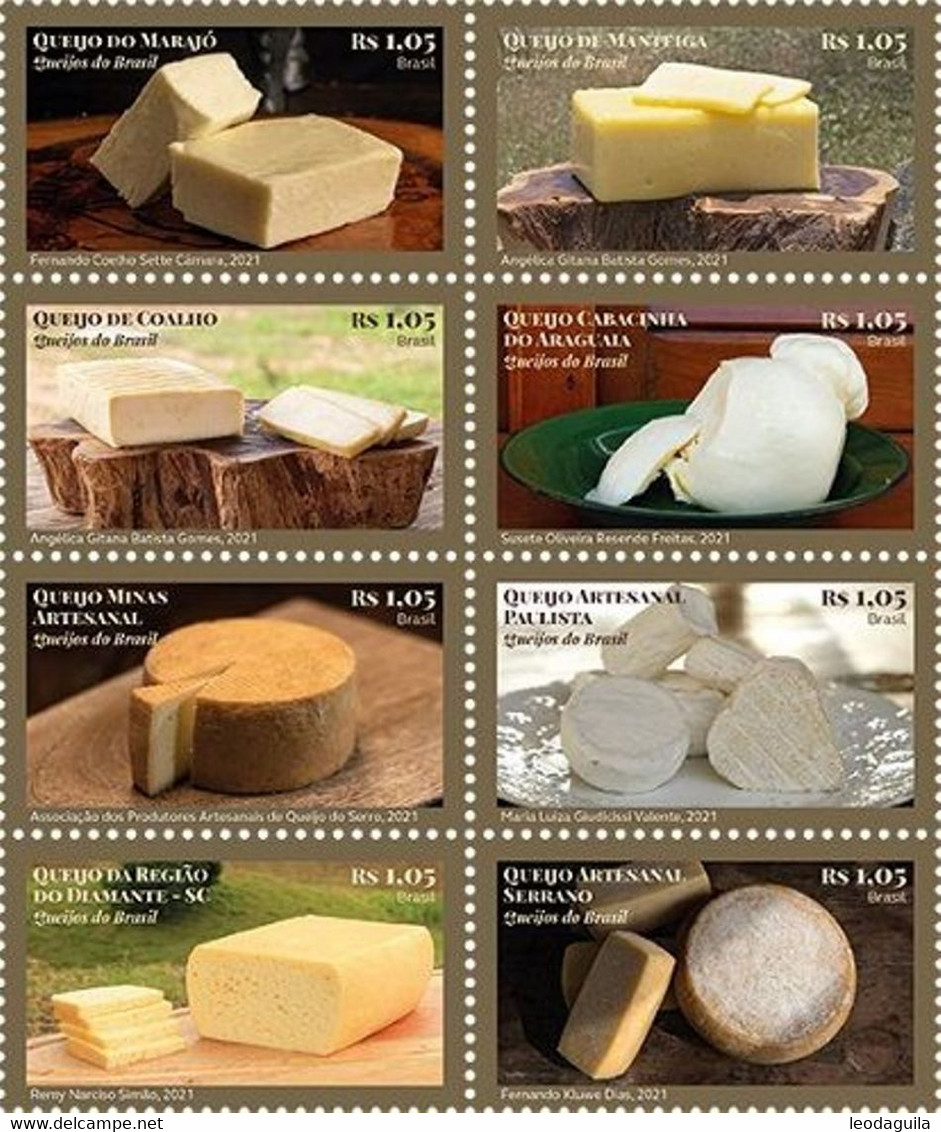 BRAZIL 2021  - BRAZILIAN  CHEESE  - CUISINE - FROMAGE  - BLK 8 V - Unused Stamps