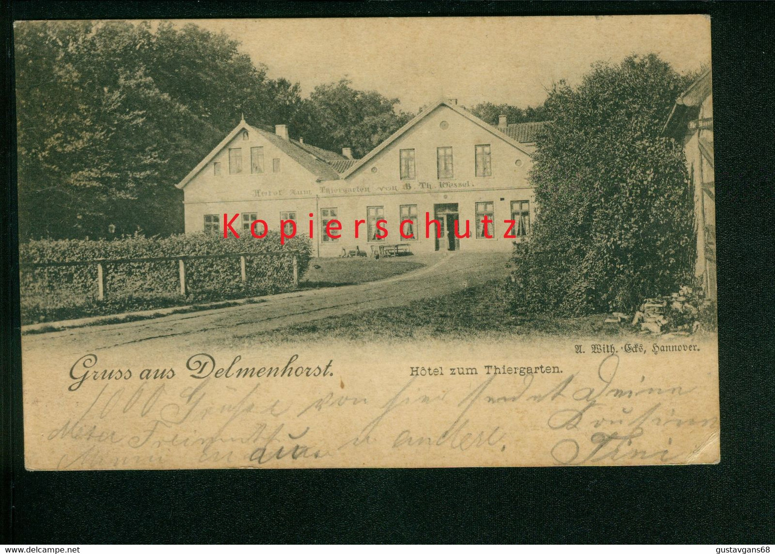 AK Delmenhorst, Hotel Zum Thiergarten, Von B. Th. Wessel, Gelaufen 1901 Nach Kiel - Delmenhorst